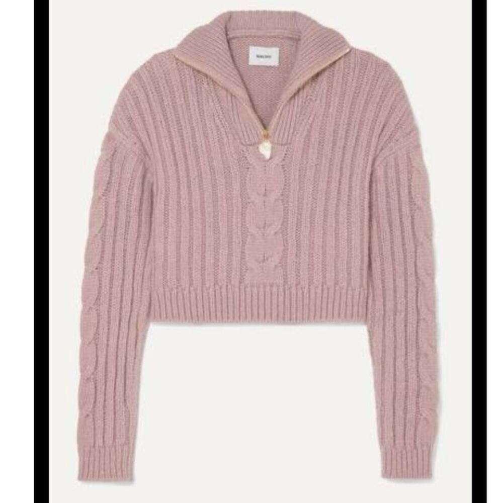 Nanushka Cropped Cable Knit Half-Zip Sweater • Size M • Alpaca Blend